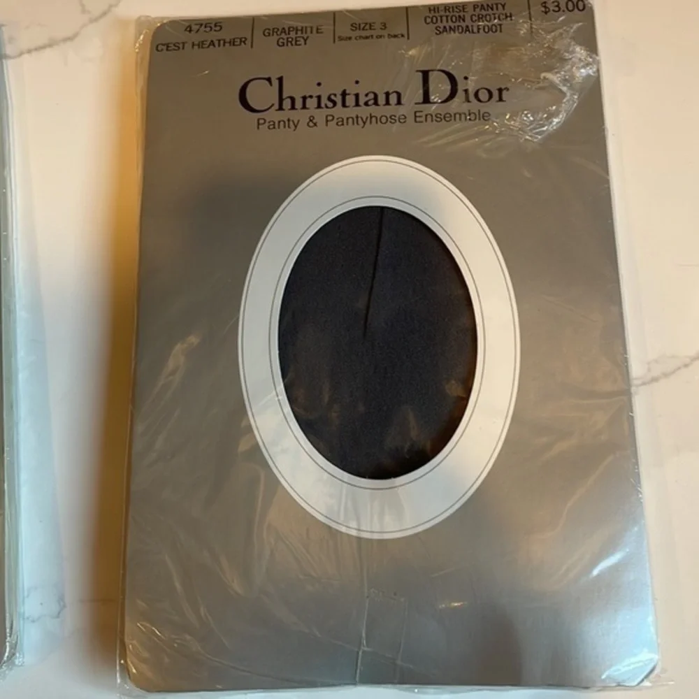 Christian Dior New Vtg Pantyhose Hosiery‎ Lot 2 packs Size 3 Graphite Grey